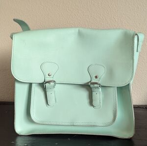 Vintage Joe Fresh Mint Green Leather Satchel Tote Bag